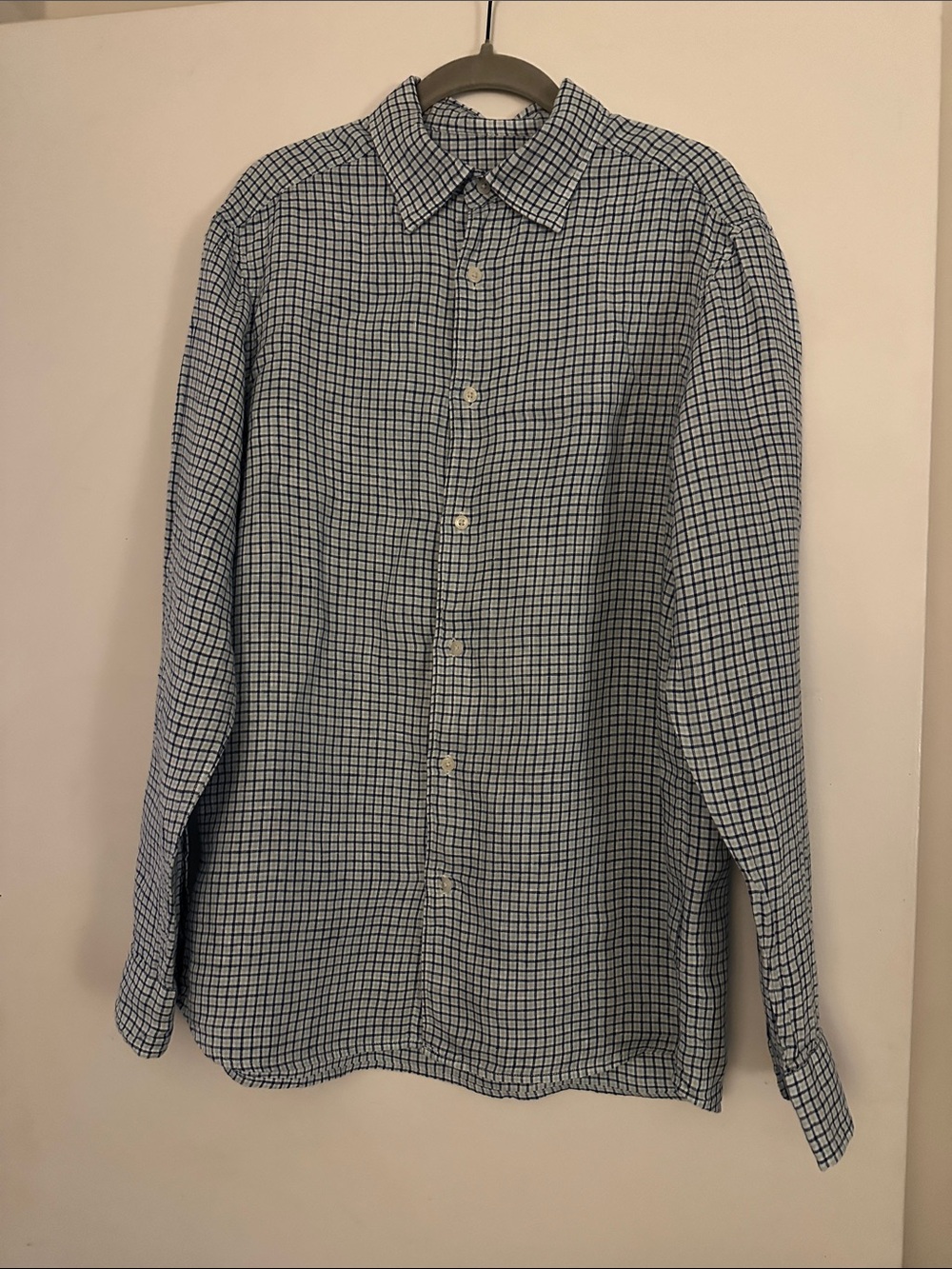 Vineyard Vines linen Blue and White Windowpane Button-Up Shirt